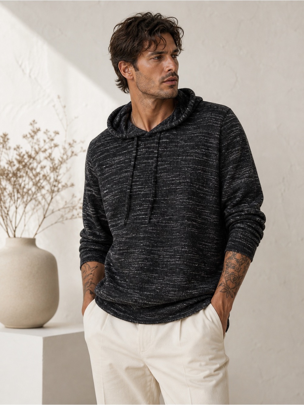 Club Monaco Ralph Lauren 100% merino wool sweater hood black white large unisex